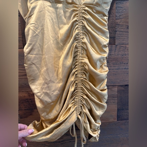 Endless Rose Shirred Gold Satin Ruched Mini Dress NEW - Picture 9 of 13